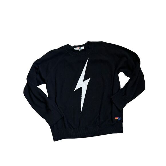 Aviator Nation Cashmere Pullover Sweater Black Bolt Print Unisex Size XL - Picture 2 of 7
